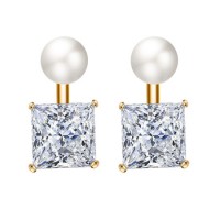 Bridal Pearl and CZ Square Ear Jackets